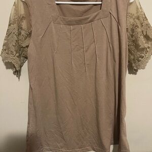 Chic Lace Sleeve Blouse in Soft Tan